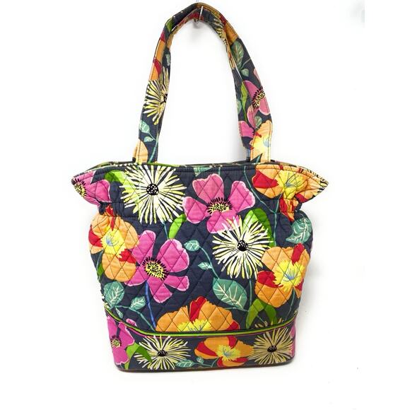 Vera Bradley Laura Bag Jazzy Blooms Gray Pink Purse Shoulder Tote Bird Floral - Picture 2 of 7